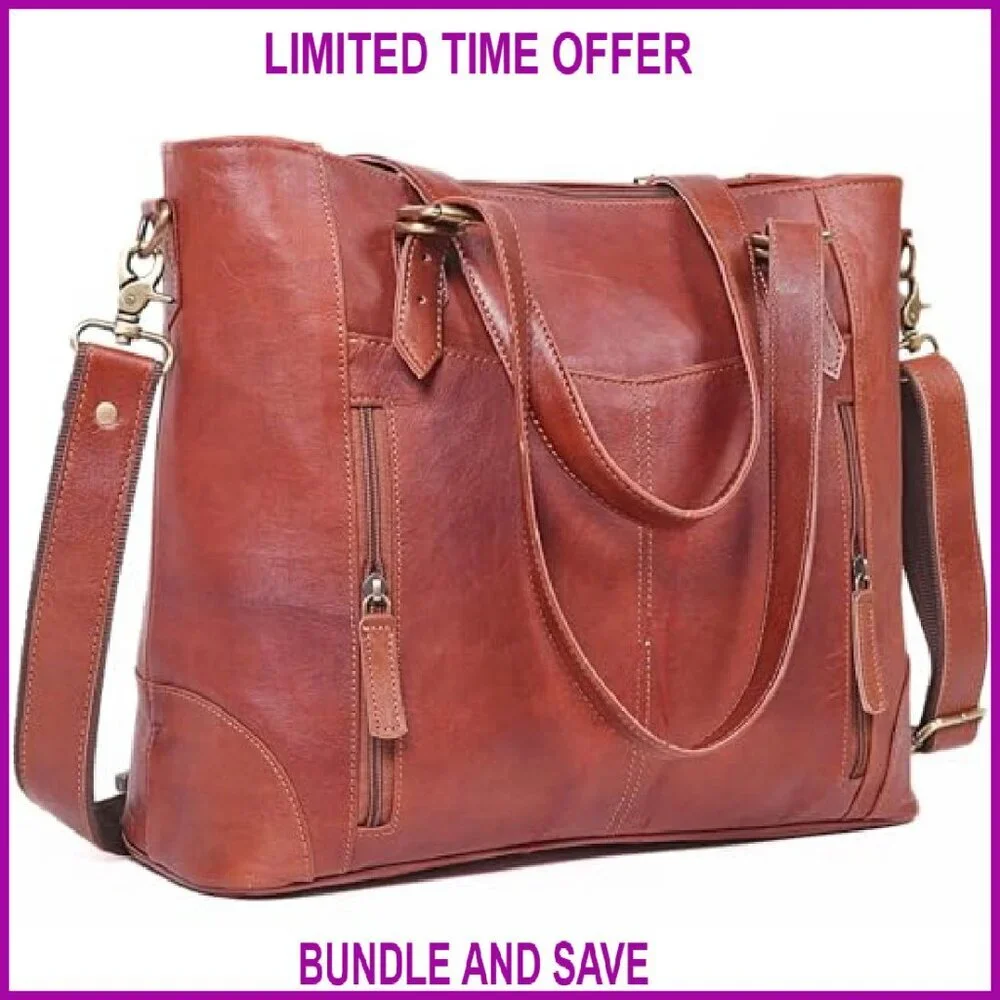 Genuine Leather Laptop Tote Bag for Women - 17